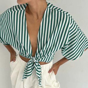 Na Nin Bobbie Stripe Poplin Tie Top